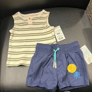 Striped Tank Top and Navy Swimsuit Set